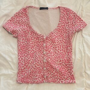 Brandy Melville Pink Animal Print Button-Down Shirt